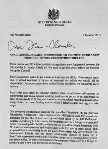 Førsteside av brev Johnson to Juncker Faksimile